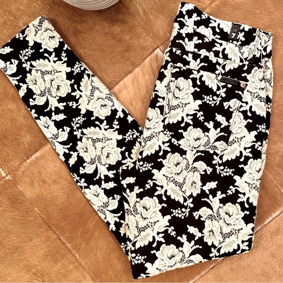 7 FOR ALL MANKIND Lace Floral BLACK & WHITE SKINNY PANTS / JEANS | Sz 29 - Picture 3 of 10
